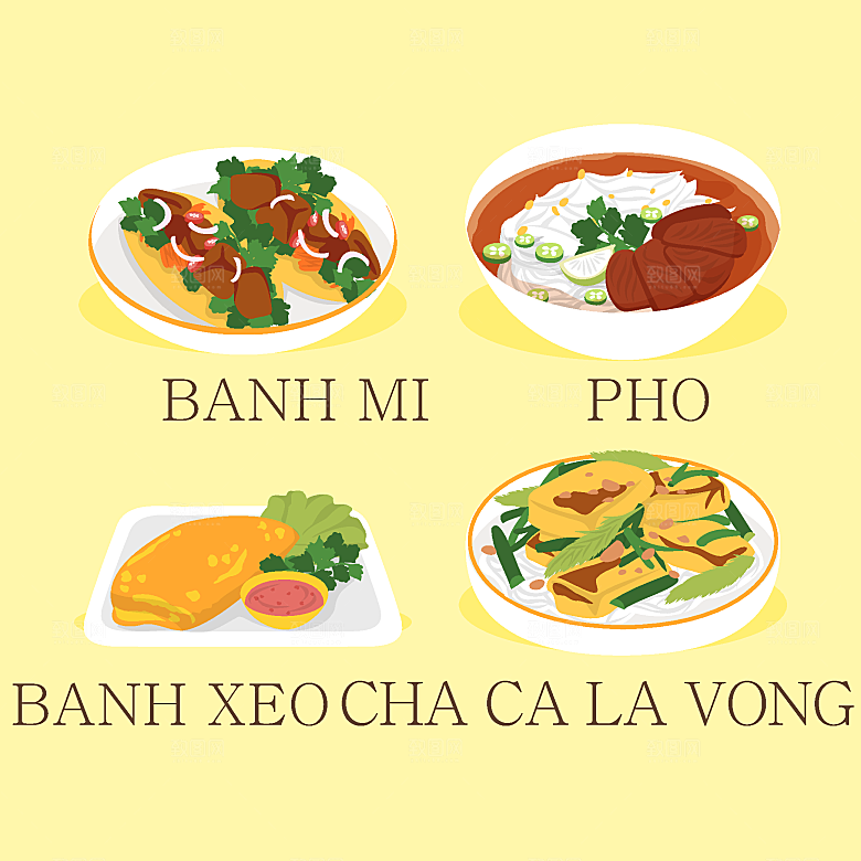 食物料理矢量插图
