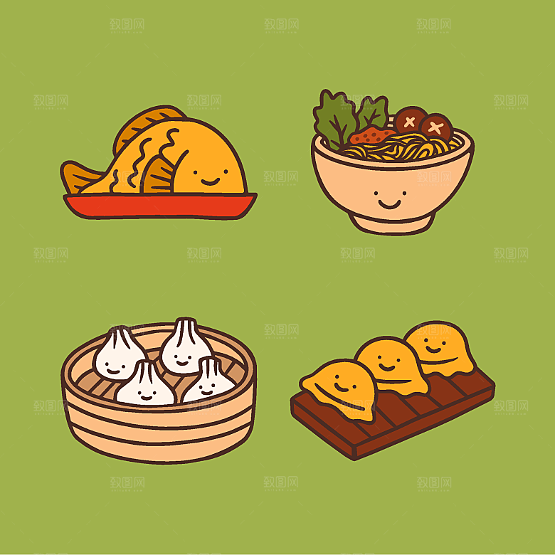 食物料理矢量插图