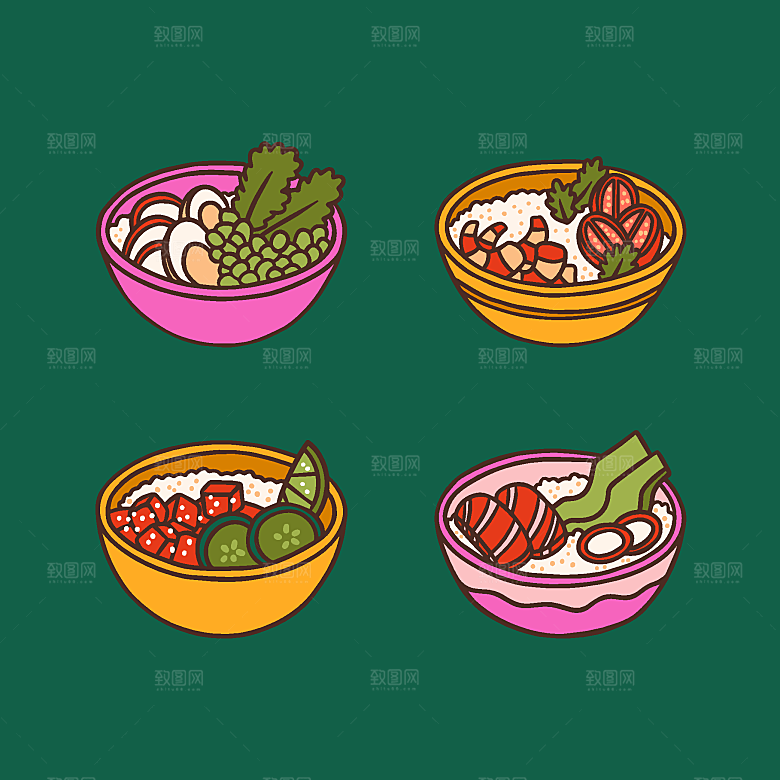 食物料理矢量插图