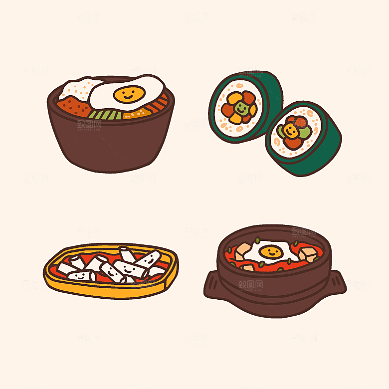食物料理矢量插图
