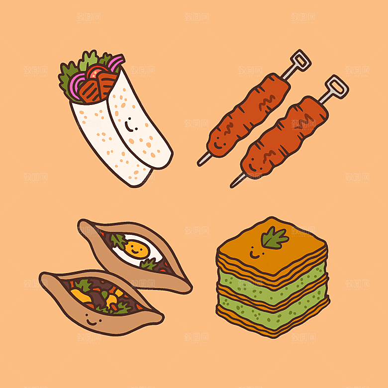 食物料理矢量插图