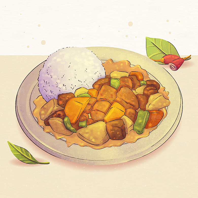食物料理矢量插图