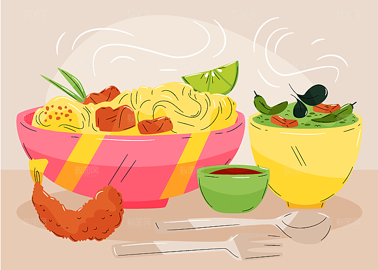 食物料理矢量插图