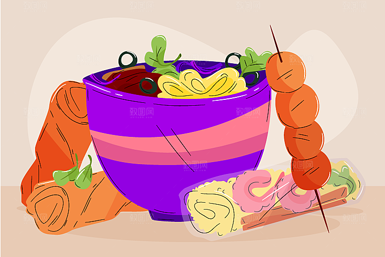 食物料理矢量插图