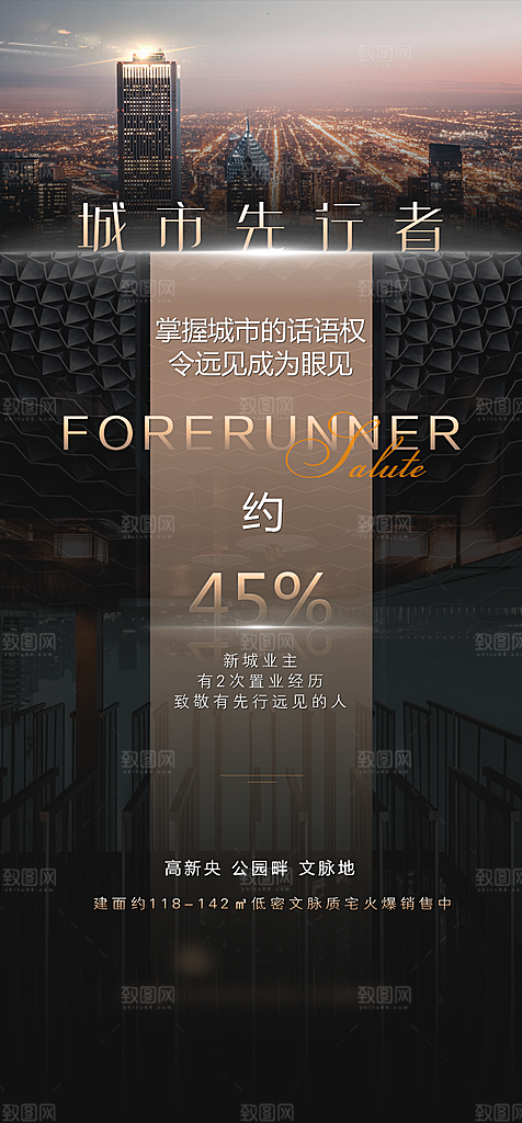 黑金简约大气地产手机海报