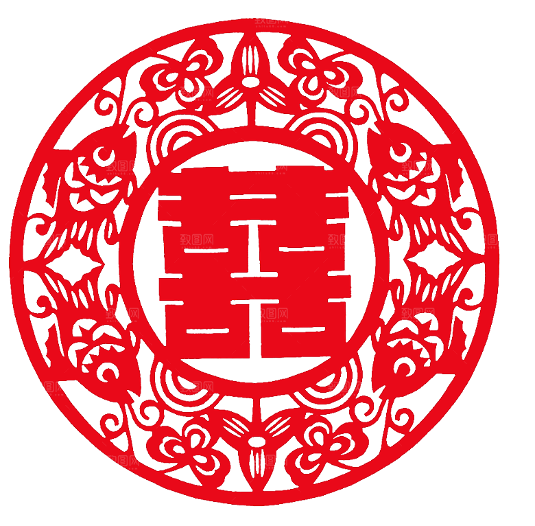 中式喜字剪纸艺术字