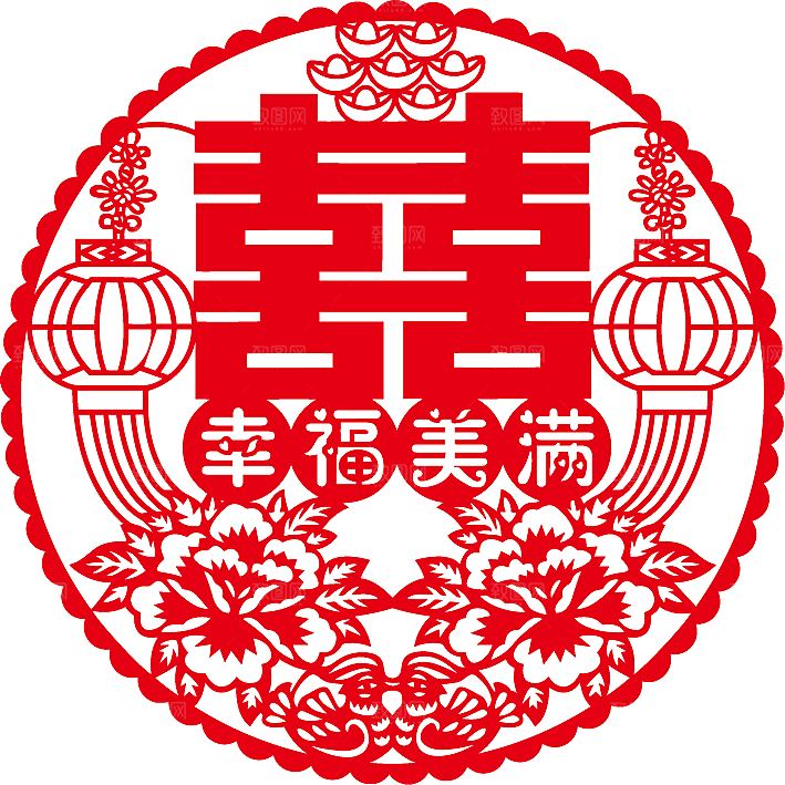 中式喜字剪纸艺术字