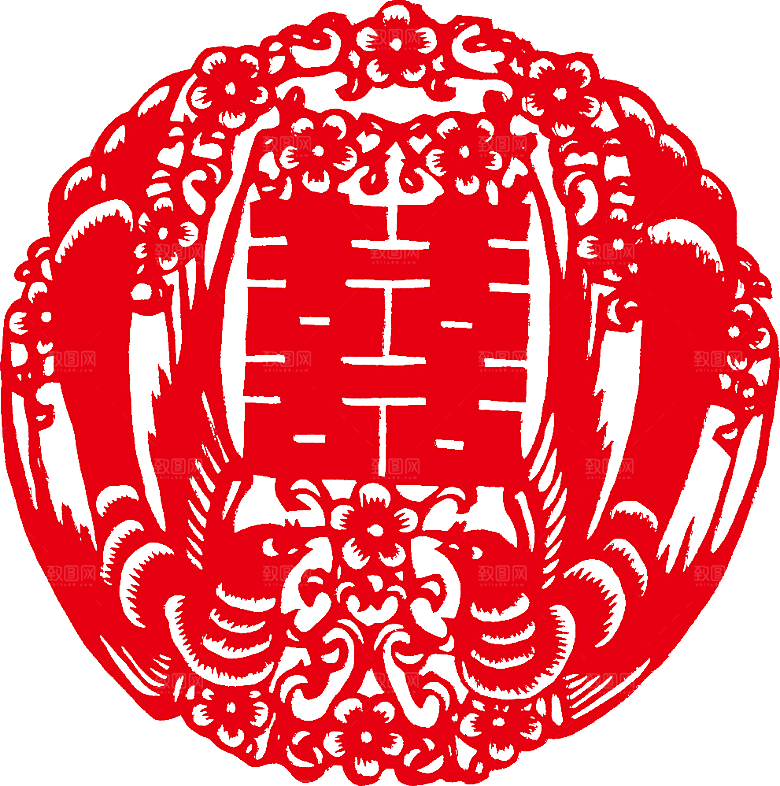中式喜字剪纸艺术字