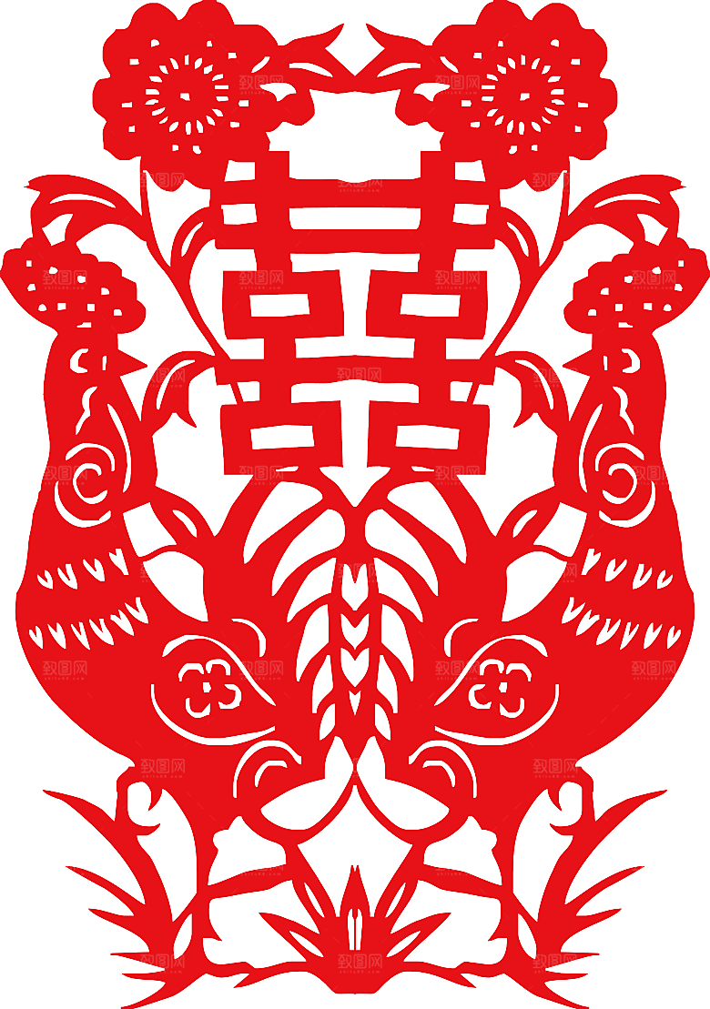 中式喜字剪纸艺术字