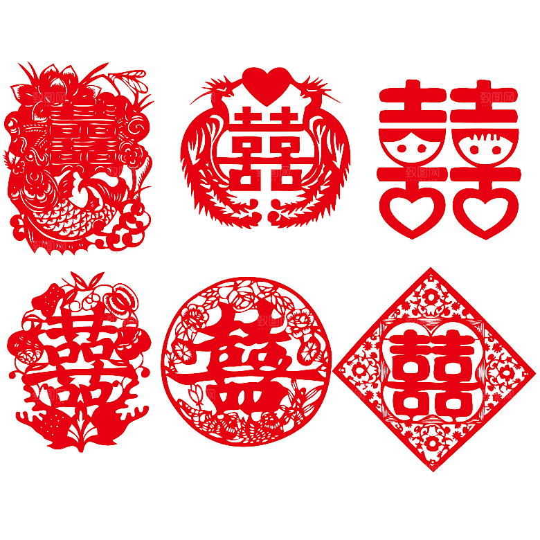 中式喜字剪纸艺术字