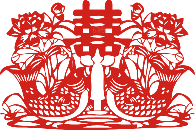 中式喜字剪纸艺术字