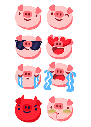 扁平风可爱猪猪表情