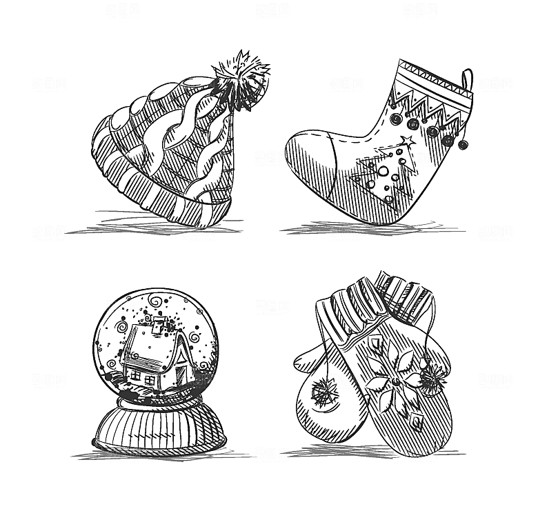 手绘素描圣诞节元素