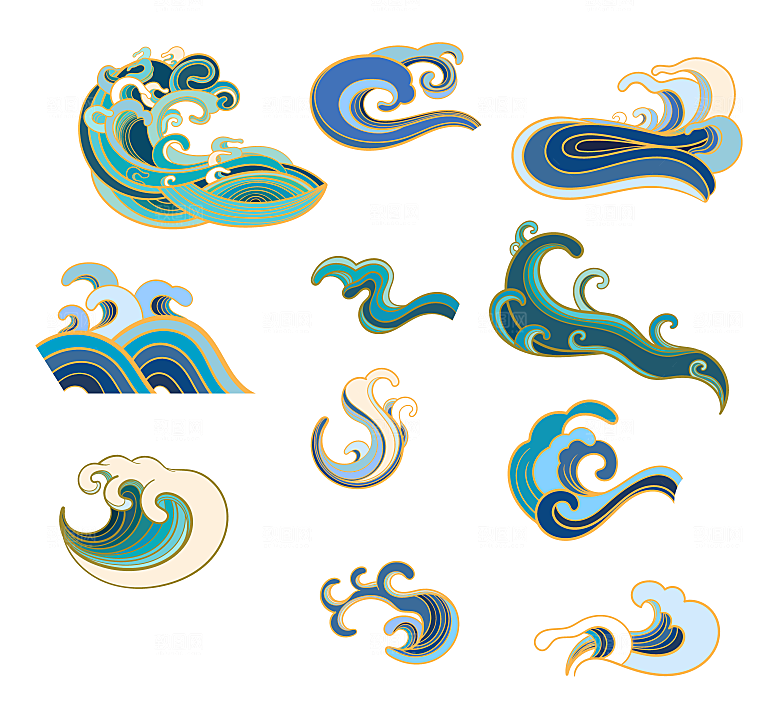国潮风海浪浪花矢量元素