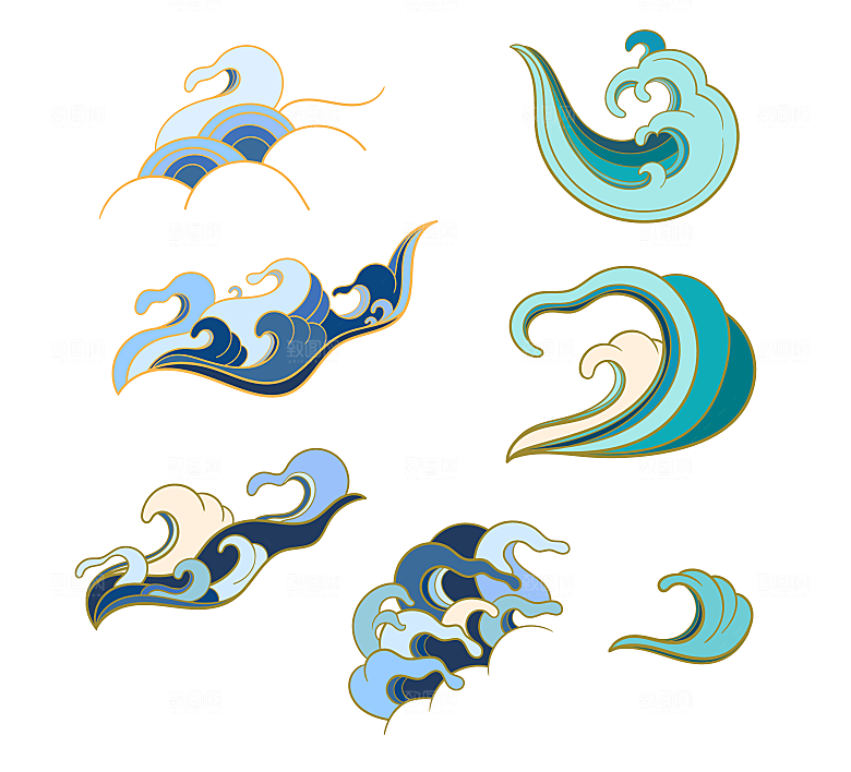 国潮风海浪浪花矢量元素