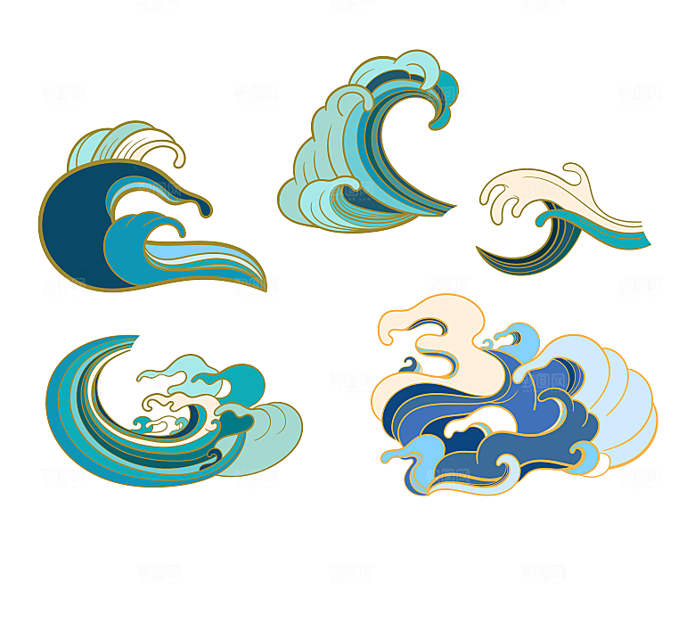 国潮风海浪浪花矢量元素