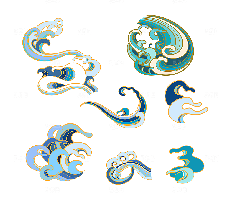 国潮风海浪浪花矢量元素