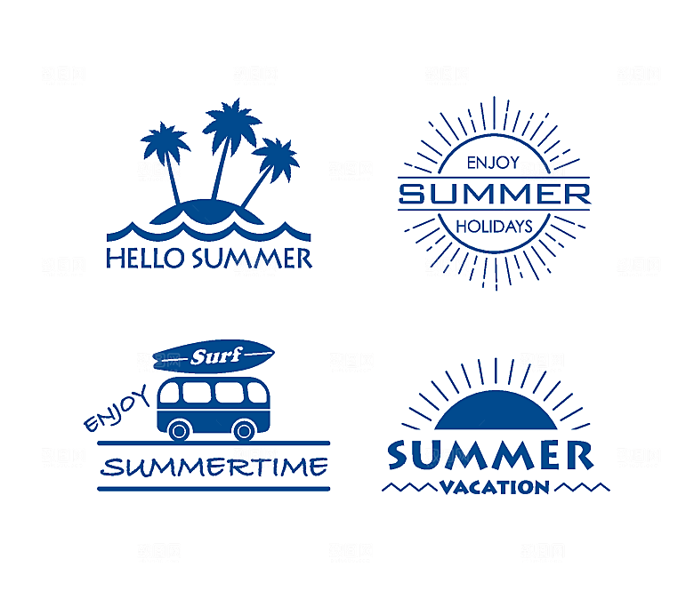 夏日热带海边冲浪矢量LOGO元素