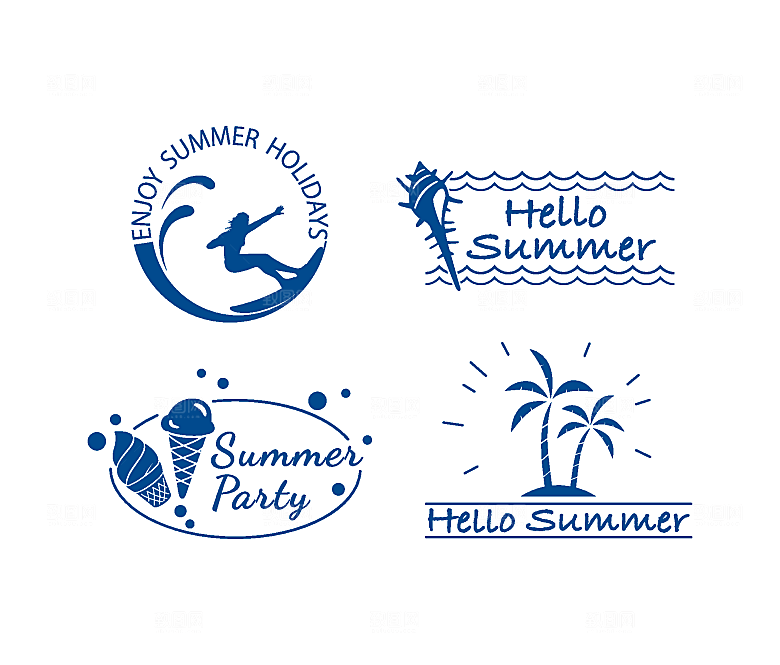 夏日热带海边冲浪矢量LOGO元素