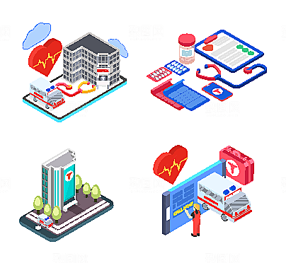 线上医疗等距插画矢量元素