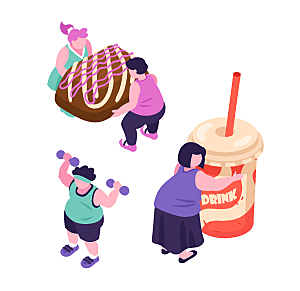 肥胖锻炼减肥吃甜点油炸食品插画