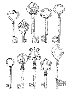 素描复古铜钥匙矢量元素