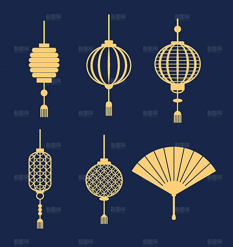 中国风国潮风灯笼矢量元素