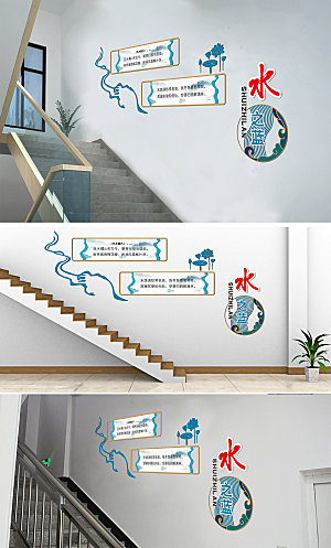 水主题水之蓝楼梯文化建设形象墙