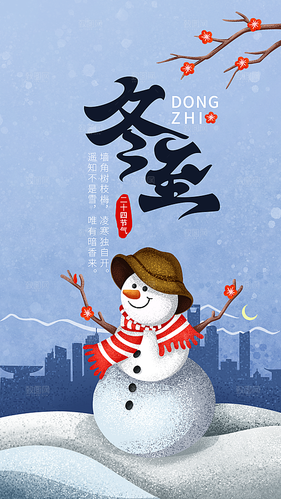 中国传统文化节日冬至吃饺子节气插画海报