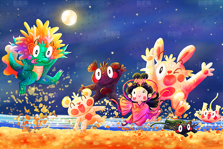 龙年新春卡通节日插画