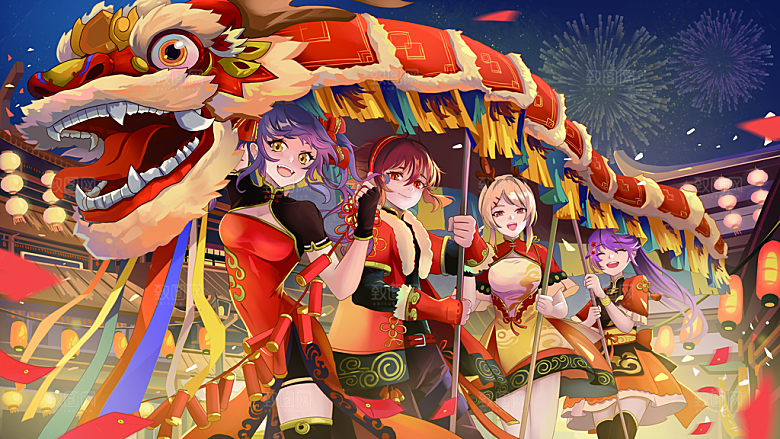 龙年新春卡通节日插画