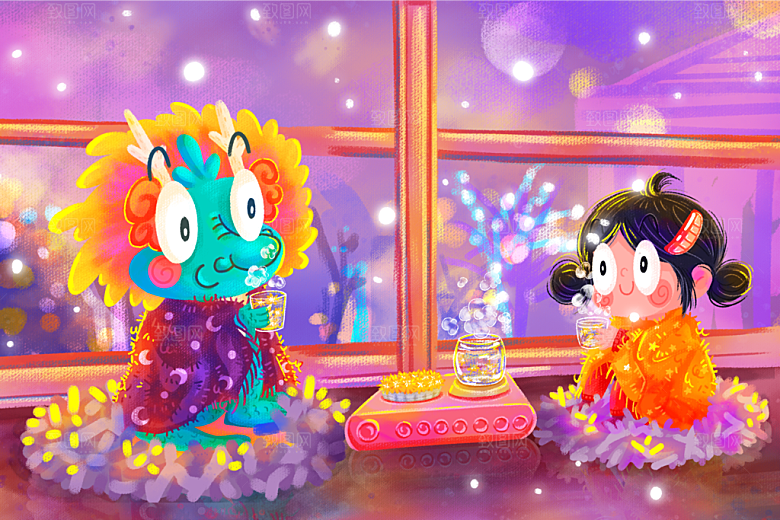 龙年新春卡通节日插画