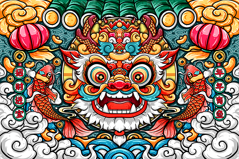 龙年新春卡通节日插画