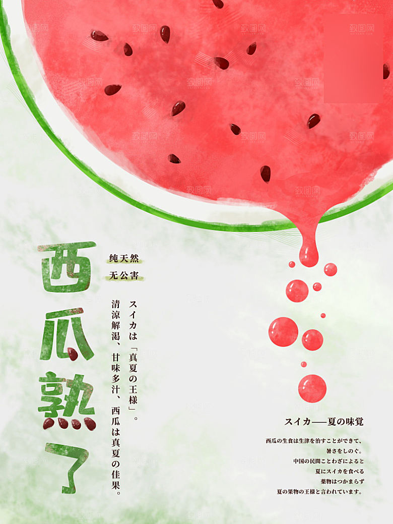 美味美食西瓜介绍海报