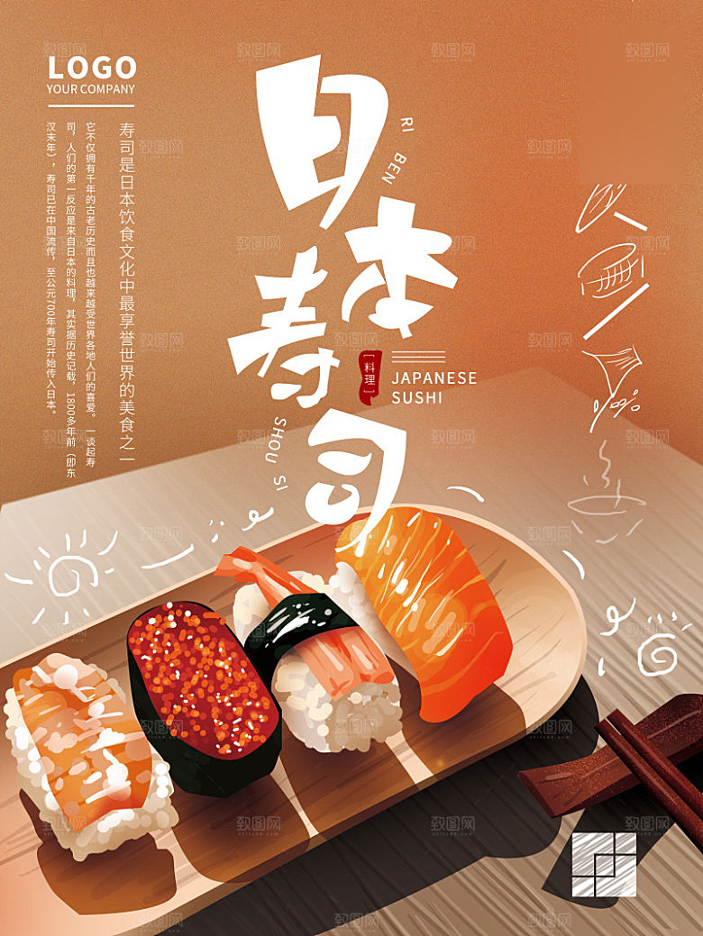 美味美食寿司介绍海报