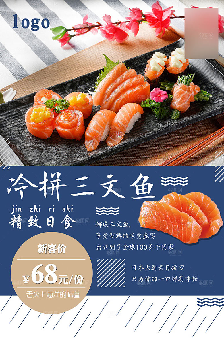 美味美食三文鱼介绍海报