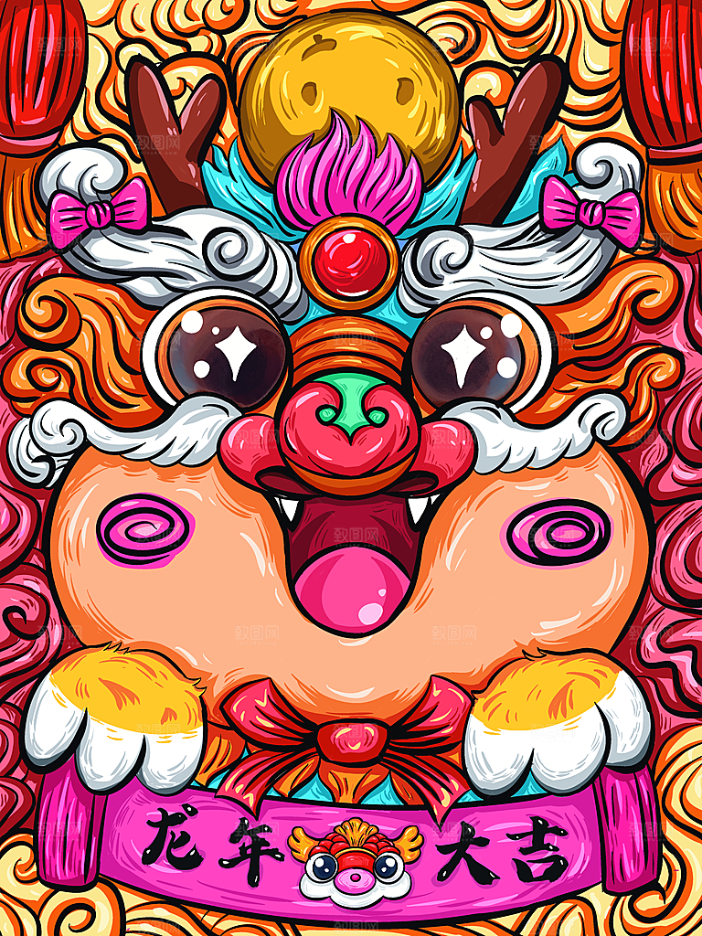 龙年新春卡通节日插画