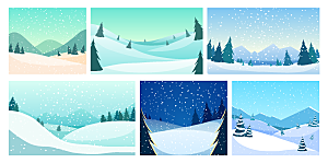 冬季雪景矢量插画
