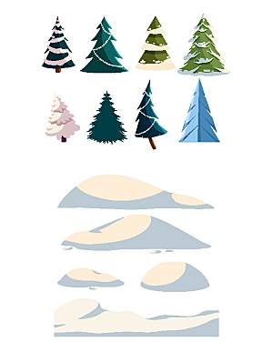 圣诞树与雪景矢量元素