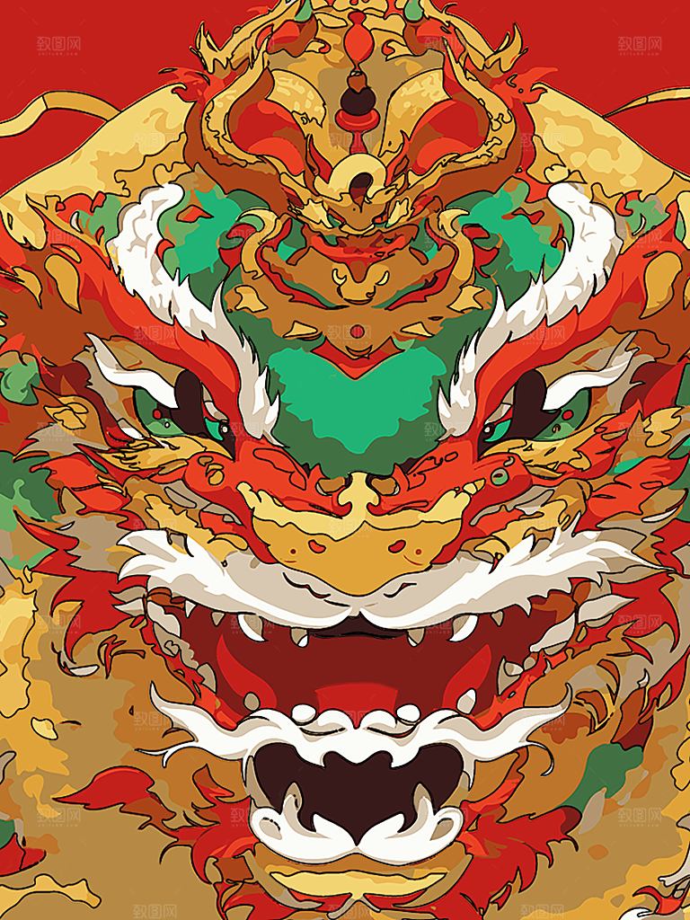 龙年新春卡通节日插画