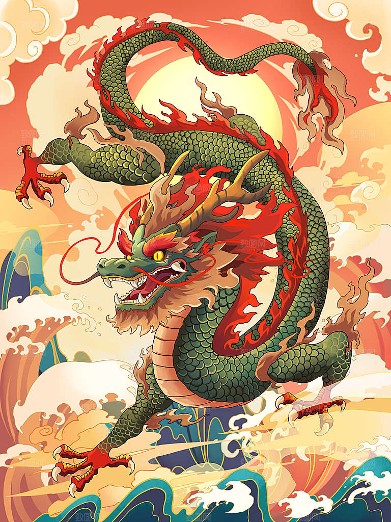 龙年新春卡通节日插画