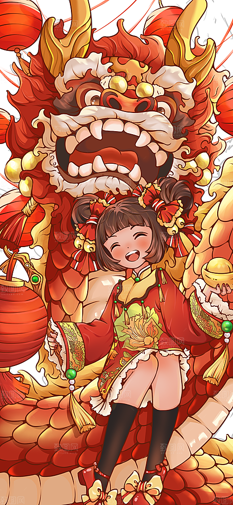 龙年新春卡通节日插画