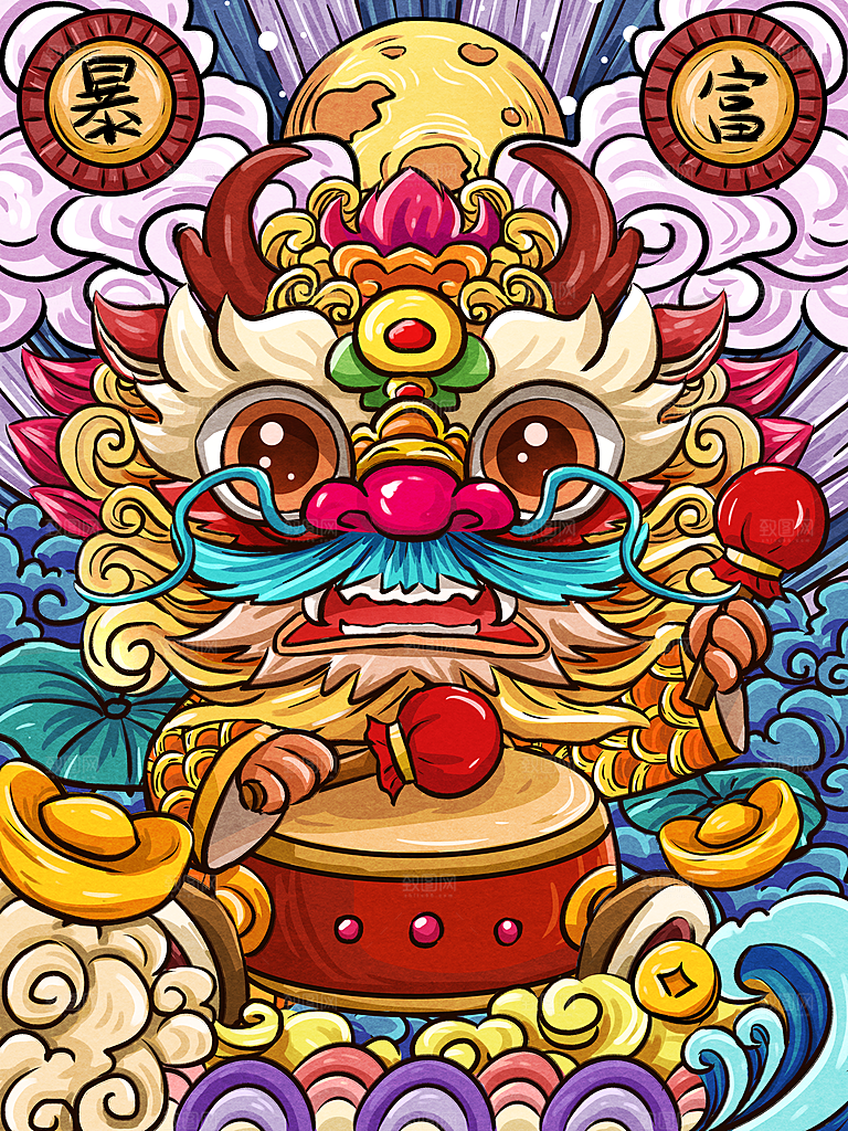 龙年新春卡通节日插画