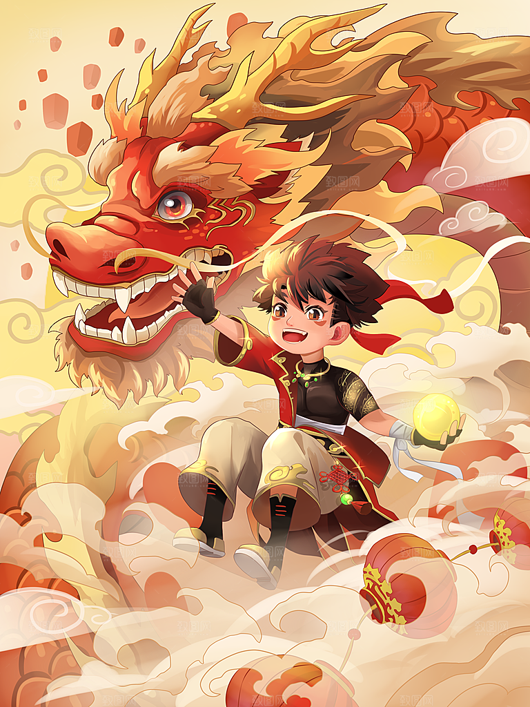 龙年新春卡通节日插画