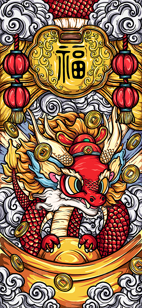 龙年新春卡通节日插画
