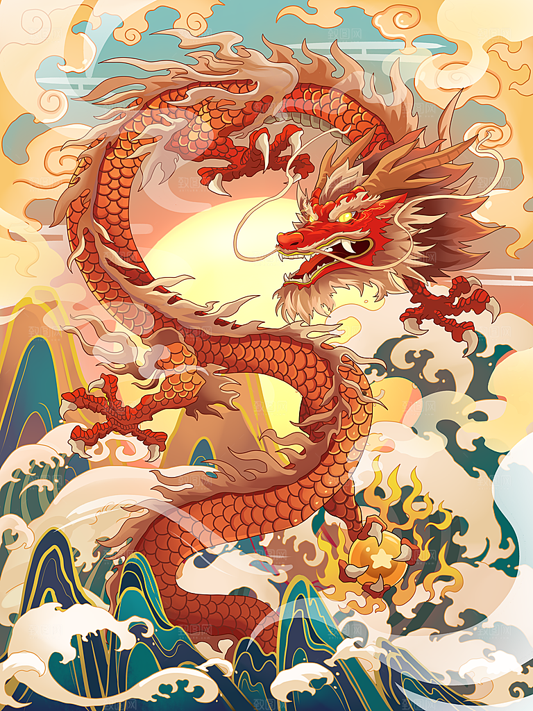 龙年新春卡通节日插画