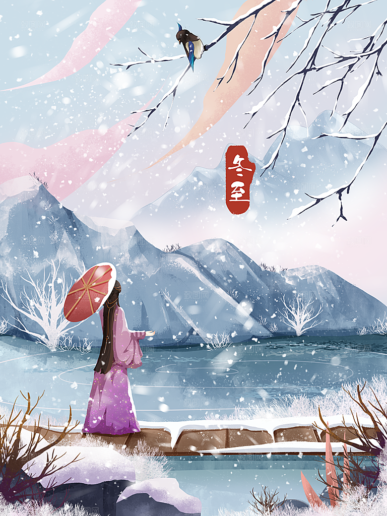 中国传统文化节日冬至插画手绘海报饺子汤圆