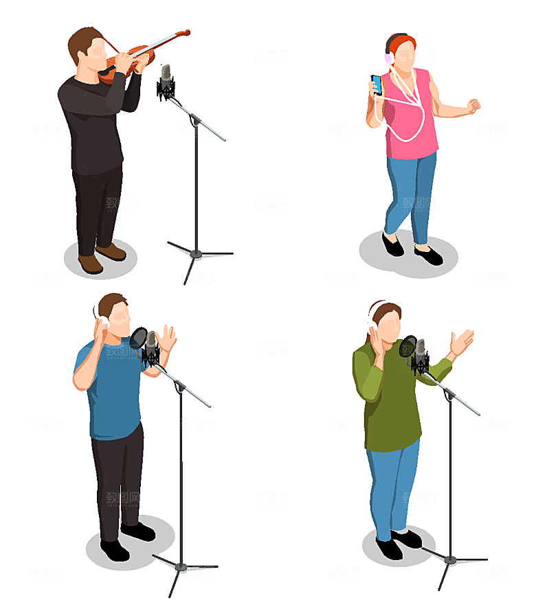 演唱小提琴演奏等距立体插画