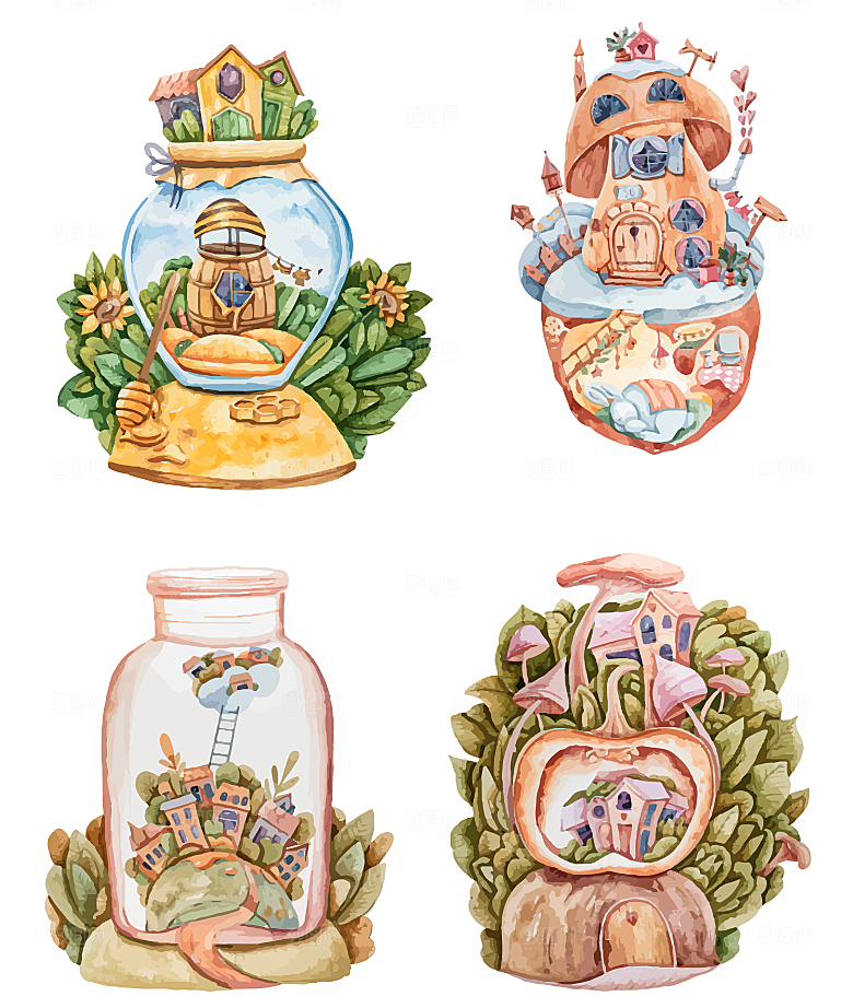 彩铅插画童话城堡元素