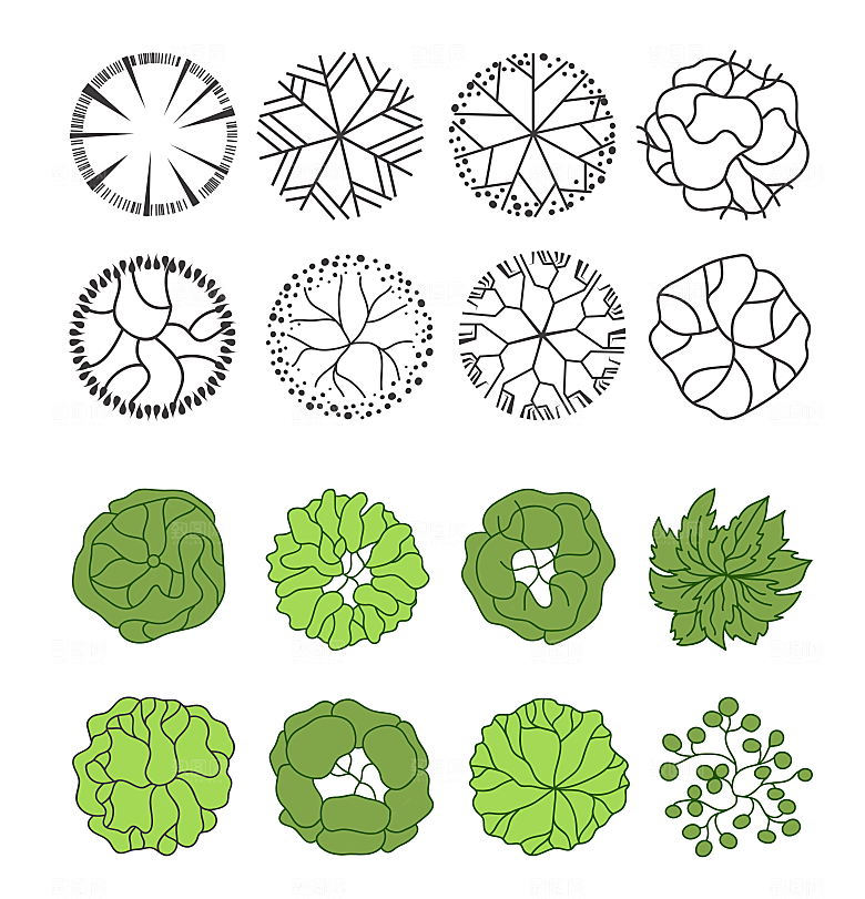 绿植俯视效果矢量元素